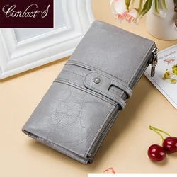 Women Wallets 100% Genuine Leather Women's Purse Gray Rfid Card Holder Coin Pocket Clutch Phone Bag Carteira Feminina Portfel