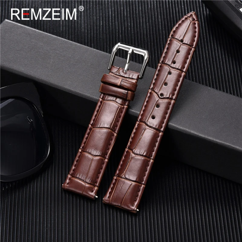 REMZEIM Genuine Leather Watchband 16MM 18MM 20MM 22MM 24MM Calf Leather Watch Band For Women Men Bracelet Accessories Wristband