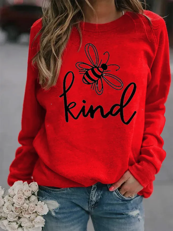 Bee Kind Printed Hoodies Women Fleece Long Sleeve O Neck Loose Sweatshirt Girls Women Hoodie Pullovers    Winter