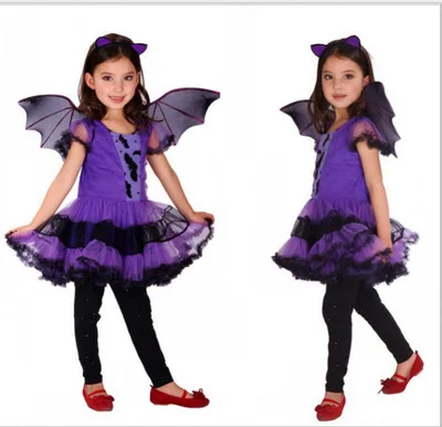 Girls Witch Tutu Dress with Witch Halloween Costume Carnival Cosplay Party Witch Fancy Dress+Hair Hoop+Bat Wing Outfit 3pcs