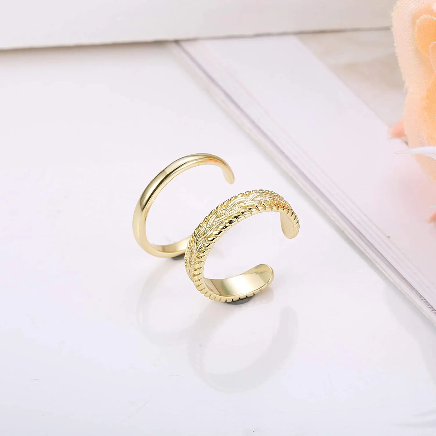 2-teiliger Zehenring aus Edelstahl für Damen und Mädchen, Retro-Vintage-Design, verstellbares Ring-Set, Sommer-Strand-Schmuck