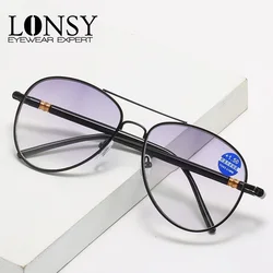 LONSY Double Light Anti Blue Light Reading Glasses Men Women Fashion Pilot Presbyopia Gradient Sunglasses Diopter +1.0 To +3.5