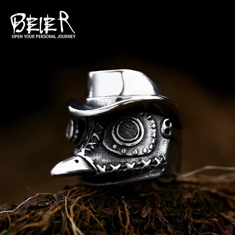 BEIER Steampunk European Plague Doctor Long-billed Bird Men Ring Halloween Gift Fashion Punk style Jewelry BR8-810