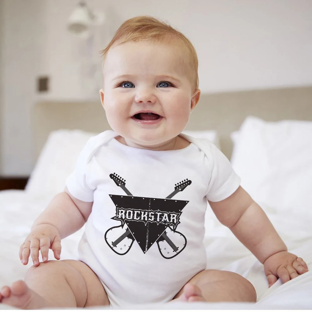 

Metal Rock Music Festival Baby Clothes Y2k Fashion Harajuku Unisex Romper Soft White Baby Rock Bodysuit 0-24M Baby Body Boy