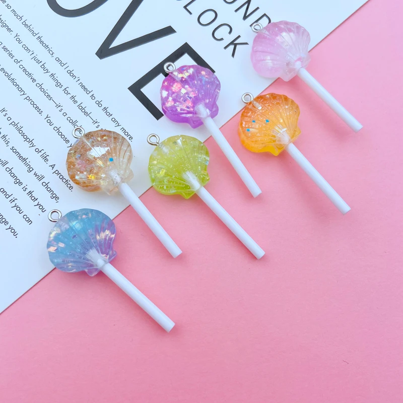 10pcs Hot Selling Resin Colorful Shell Lollipop Charm Pendant for Keychain, Earring, Scrapbooking, DIY Making, Necklace