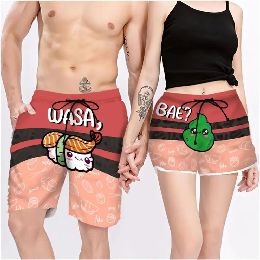 Couple Matching - Wasabae cartoon 3D Printed Shorts Unisex Elastic Waist Shorts Summer Beach Harajuku Casual Cool Shorts