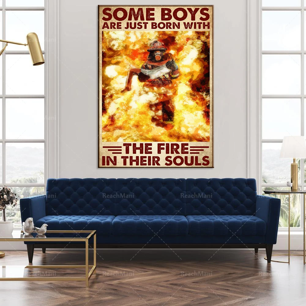 Firefighter Firefighter Several Newborn Boys Have Fire in Heart Poster Living Home Decoration Poster