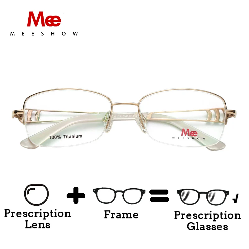 

MEESHOW High Quality Pure Titanium optical Glasses women stylish with Rhinestones Elegent style Titan custom case included 8509