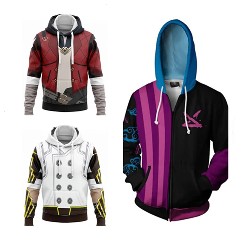 Arcane LoL Jinx Jayce Vi Cosplay Sudadera con capucha con estampado 3D para hombres y mujeres, Jersey informal, chaqueta con cremallera, abrigo