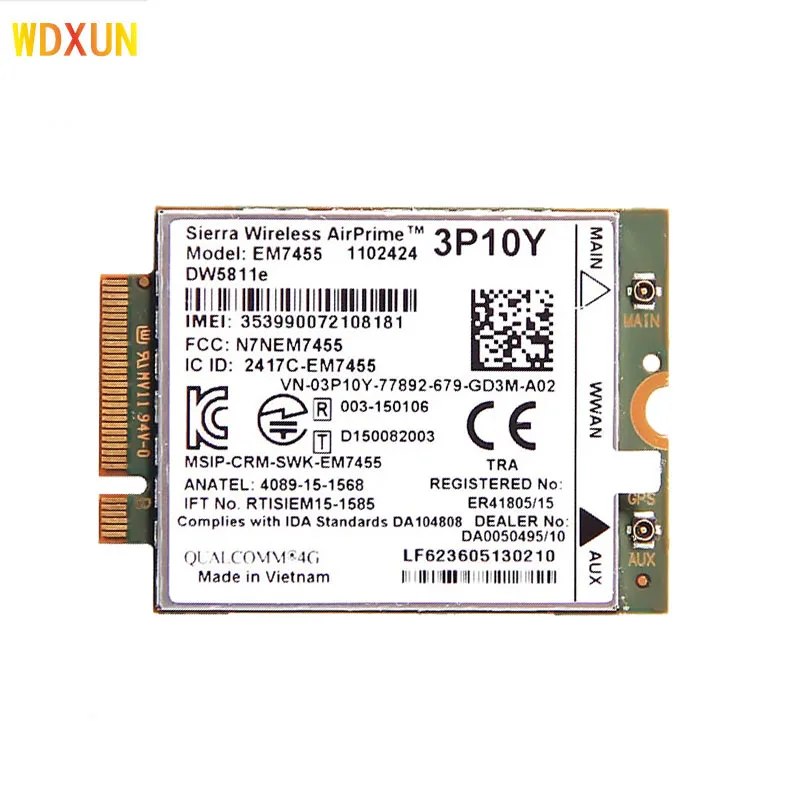 Imagem -02 - Sierra Wireless Airprime Em7455 Dw5811e 3p10y Cat6 4g Módulo para Dell E7270 E7470 E7370 E5570 E5470 sem Fio Fdd Tdd Gobi6000