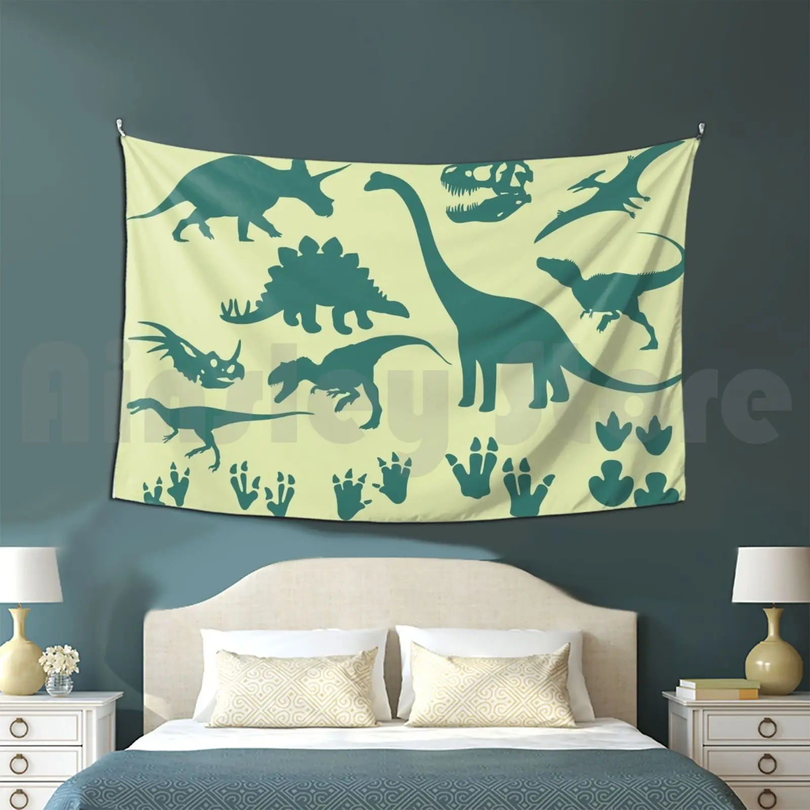 Dinosaur Icons Tapestry Living Room Bedroom Dinosaur Dino Cute Dinosaurs Funny T Rex Dinos Animal Raptor Animals