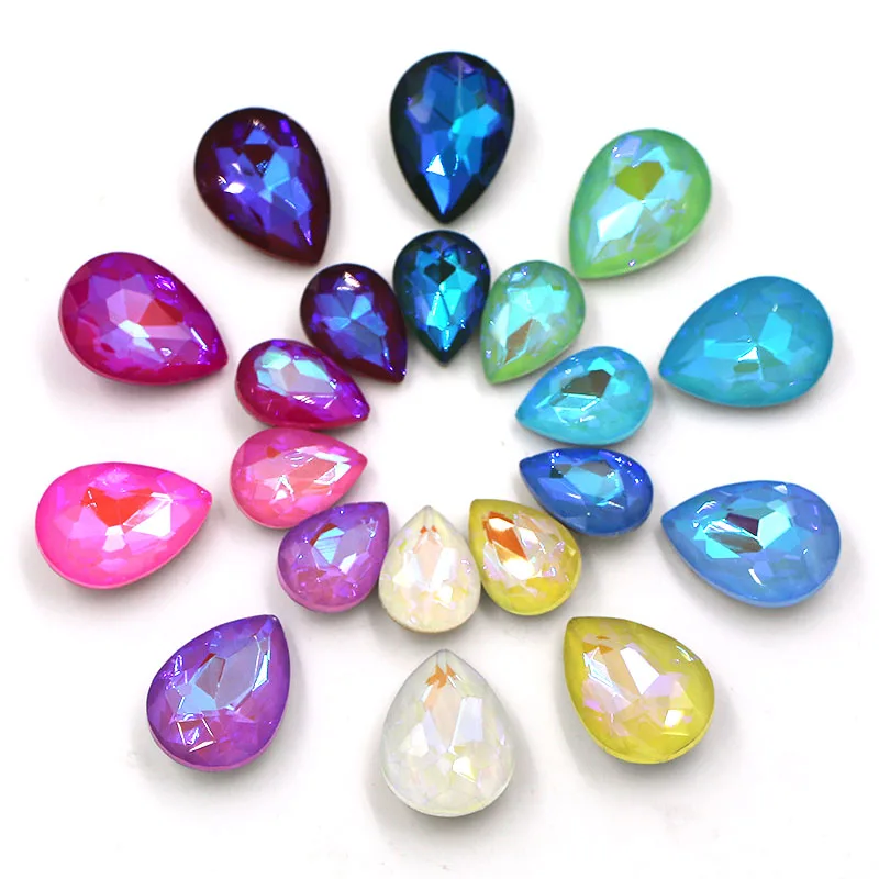 HFOUR Drop Shape Pointback Glass Crystal Ab Mocha Fluorescence Rhinestones For Jewelry Making /Crafts