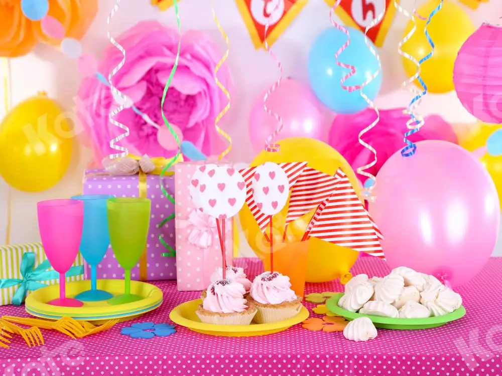 VinylBDS 7X5FT Birthday  Backdrops Colorful Balloon Delicious Cake Photo Backdrop For Birthday Party Photography Background