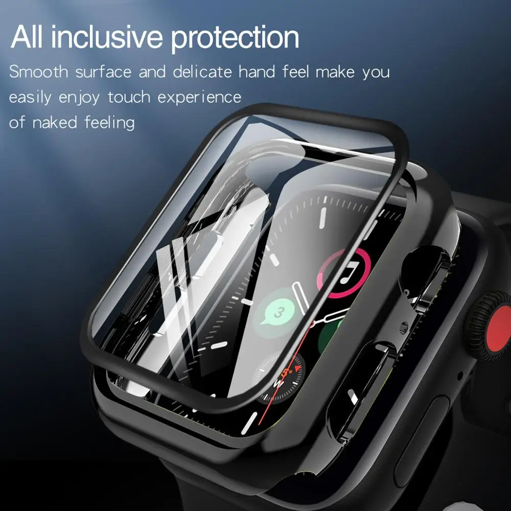 Case Cover For Apple Watch 44mm 40mm iWatch 42mm 38mm bumper Tempered Glass 44 42 38 42 mm for apple watch series 4 3 5 SE 6