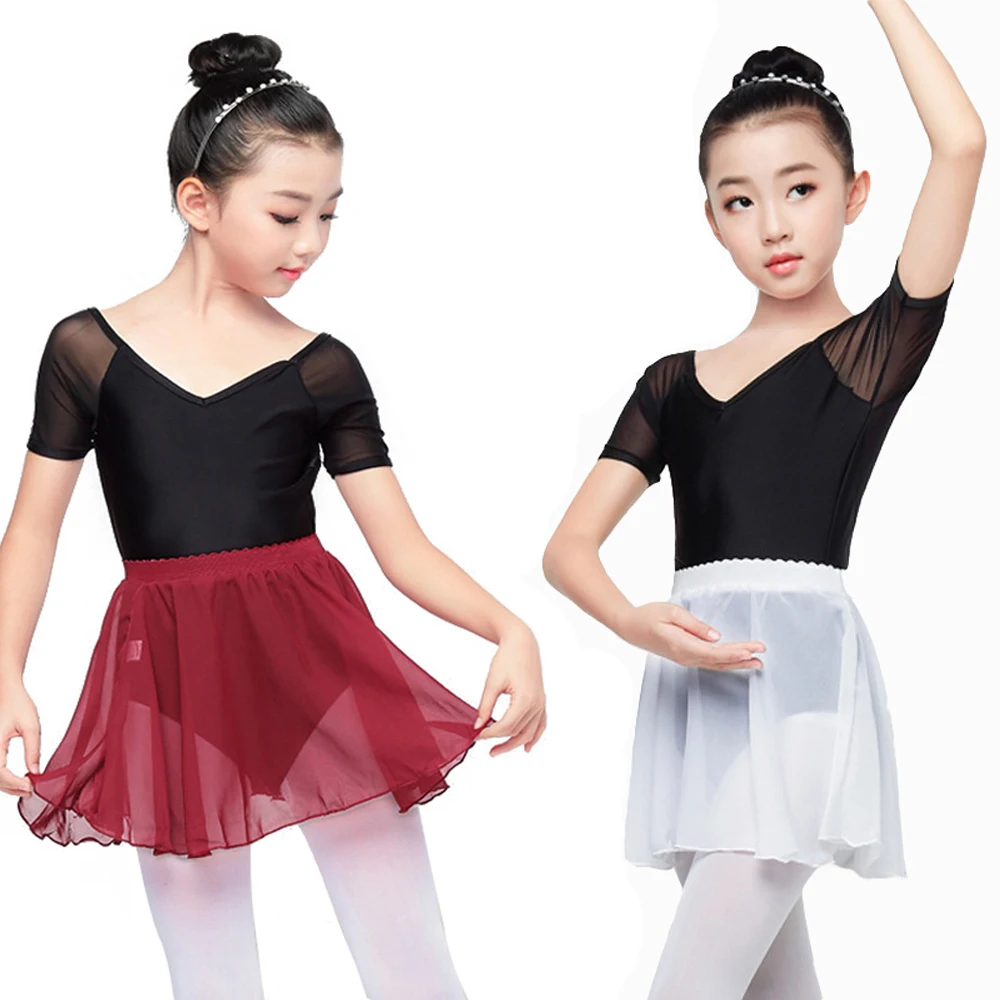 

Lolanta 2Pcs Girls Chiffon Short Sleeve Gymnastics Ballet Dance Leotard Dancewear with Skirt