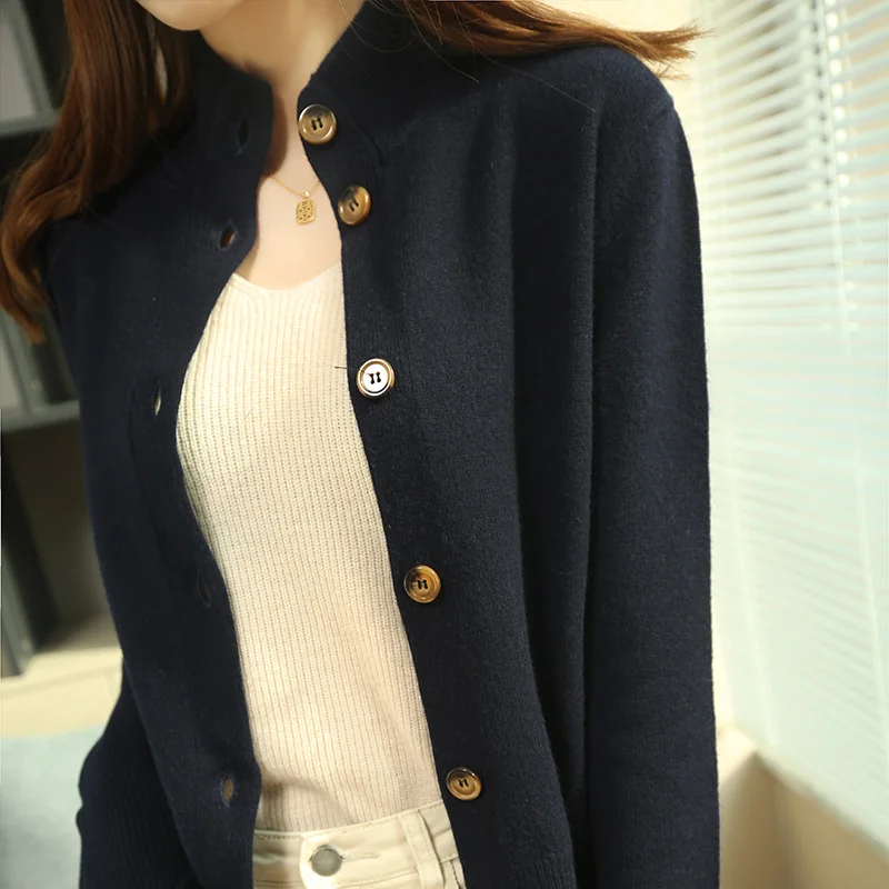 LONGMING 2022 Women Cardigan Sweater 100% Merino Wool Cardigan Top Autumn Knitted Cardigan Sweaters Soft Cashmere Sweater Korean