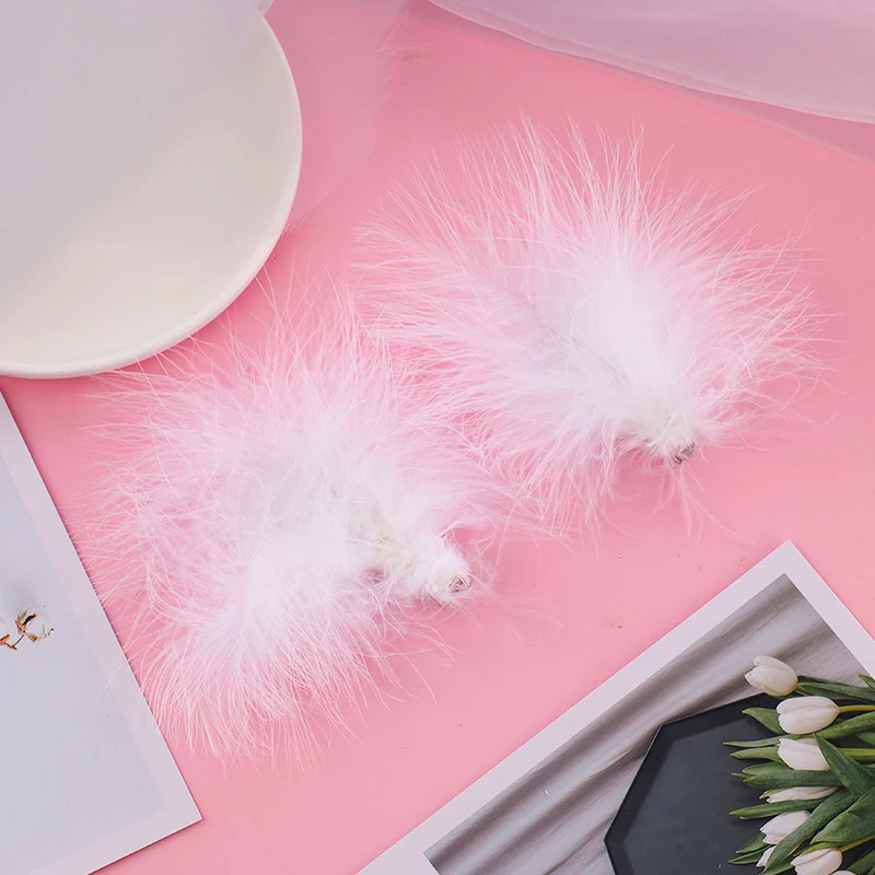 White Long Soft Light Exaggerated Fluffy Feather Alloy Barrettes Hair Clips & Pins Headwear Duckbill Hairpin For Women