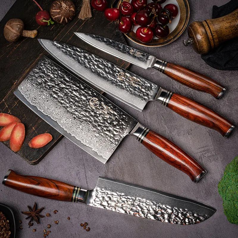 YARENH Kitchen Knives Sets 4 Pcs Ultra Sharp 73 Layers Japanese Damascus Steel Professional Cooking Tools Utility Chef Knife Set