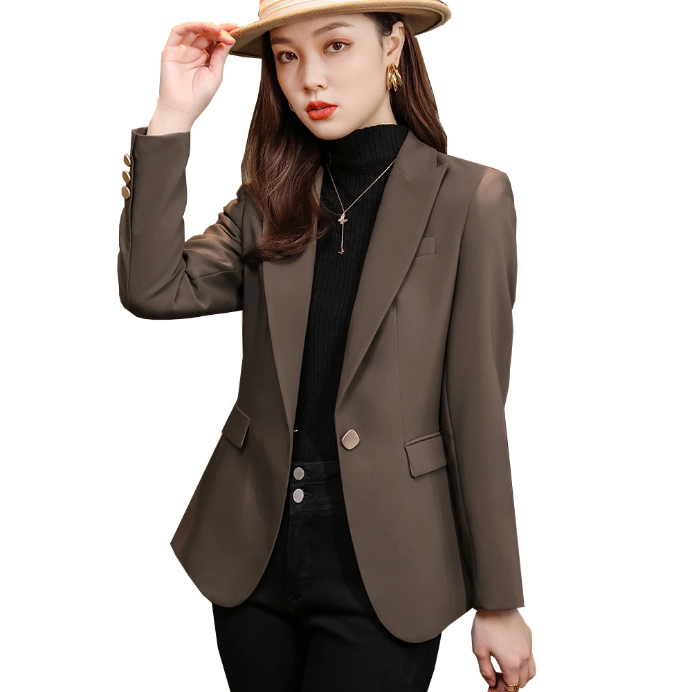 

High Quality Women Notched Collar Blazer New Arrival Fall Winter Black Beige Coffee Khaki Single Button Slim Jackets Coat