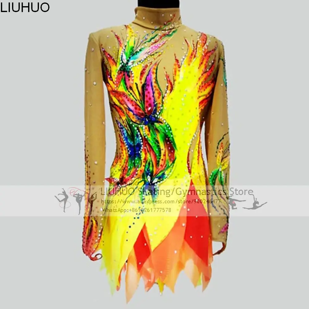 LIUHUO Ice Figure Skating Dress Girls Rhythmic Gymnastics Leotards Women Teens Stretchy Spandex Competition Wholesale