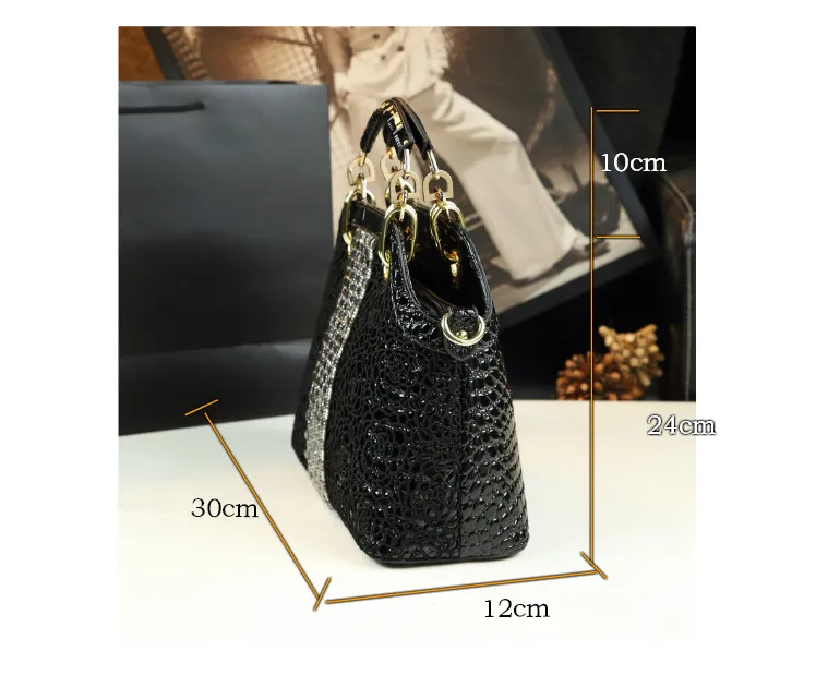 Luxury Diamonds handbag women bag fashion crocodile pattern leather female shoulder messenger bag lace flowers rhinestone bags