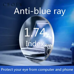 1.74 Index Anti-Blue Ray Prescription Lenses Aspherical Computer Protection Lenses Anti-Radiation Optical Myopia Hyperopia Lens