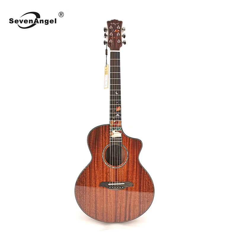 

High-end 38 Inch Full Mahogany Guitar Only Top Solid Wood Gloss Finish Folk Missing Corner Pattern Acoustic Guitar Metal Strings