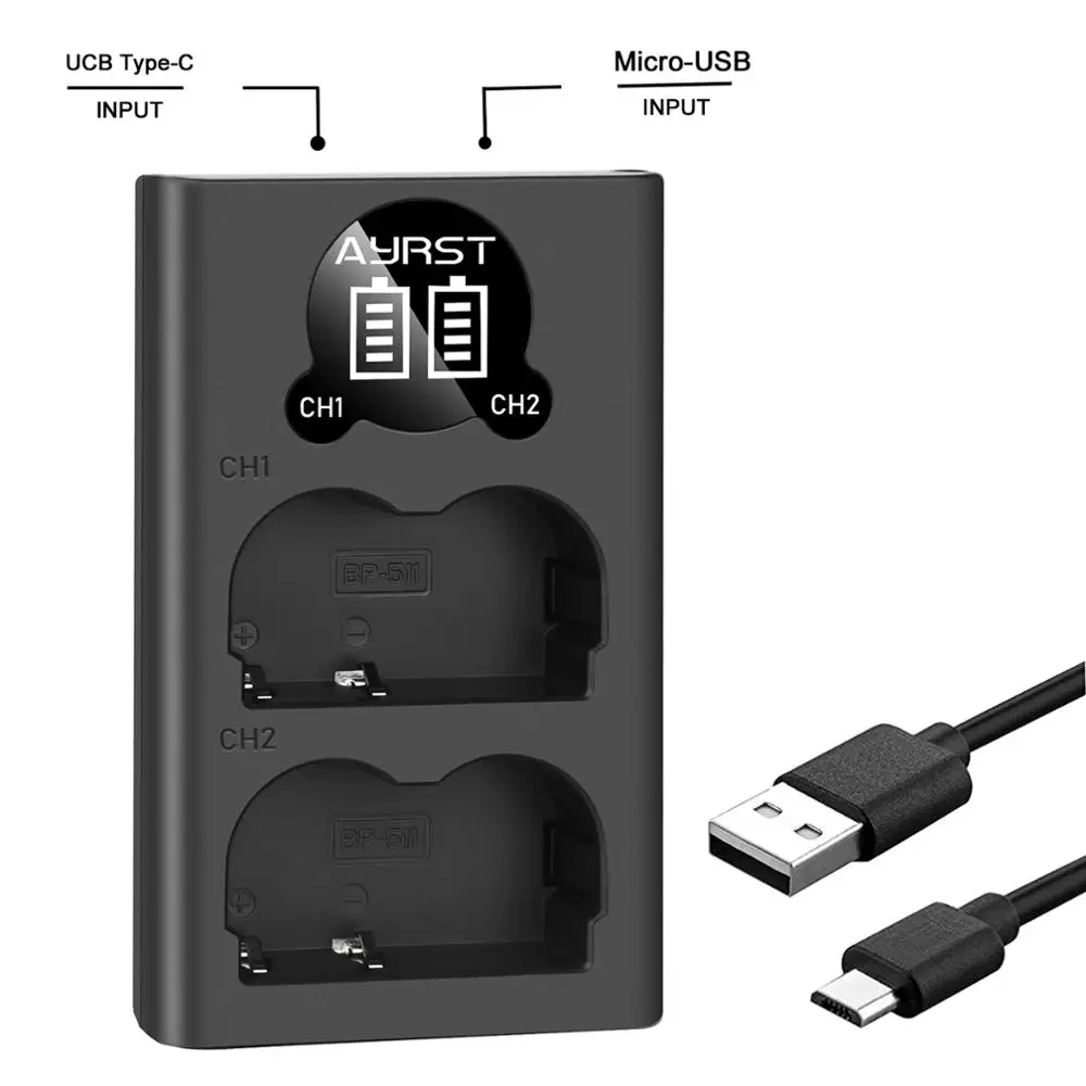 

BP-511 BP-511A USB Dual Camera Charger For Canon EOS 300D 10D 20D 30D 40D 50D D30 D60 5D G6 battery