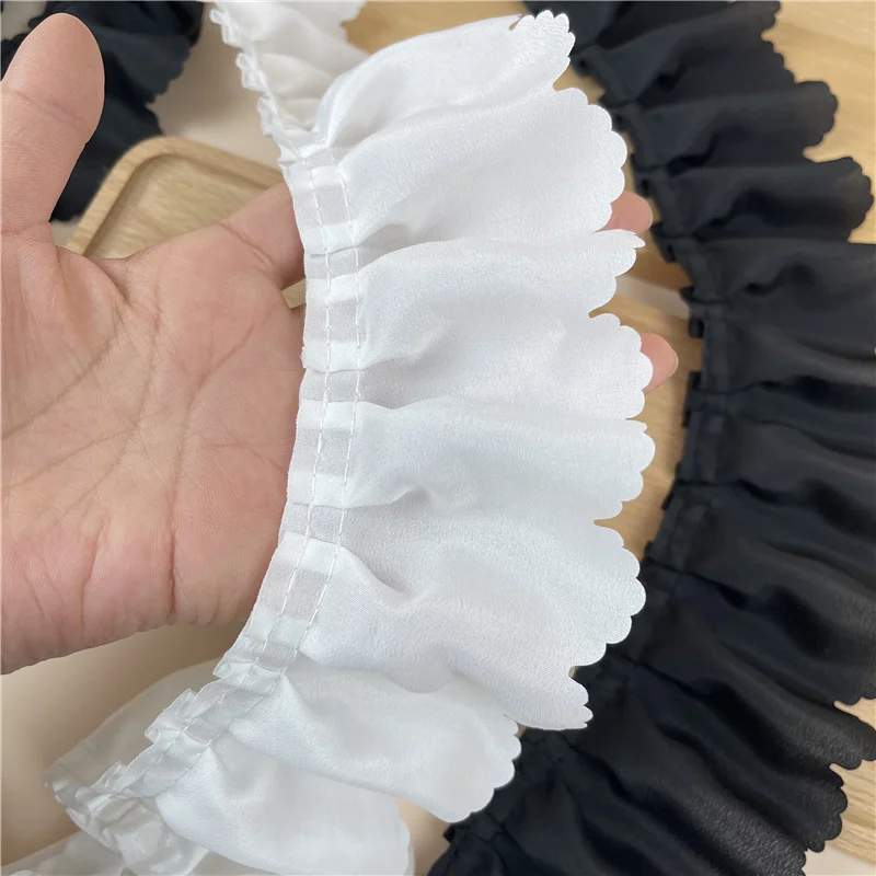 7CM Wide White Black Pleated Chiffon Fabric Lace Frilled Fringe Ribbon Collar Cuffs Ruffle Trim Dress Hemlines DIY Sewing Decor