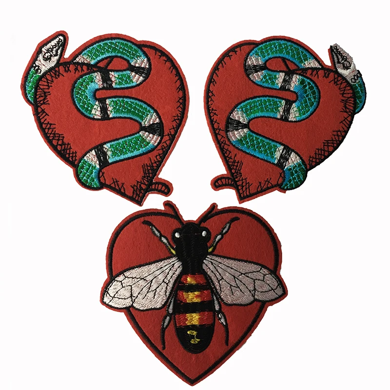 Fashion Embroidery Heart-Shaped Bee Snake With  Badges Applique Decorative  Patches on Clothes Sewing accessories