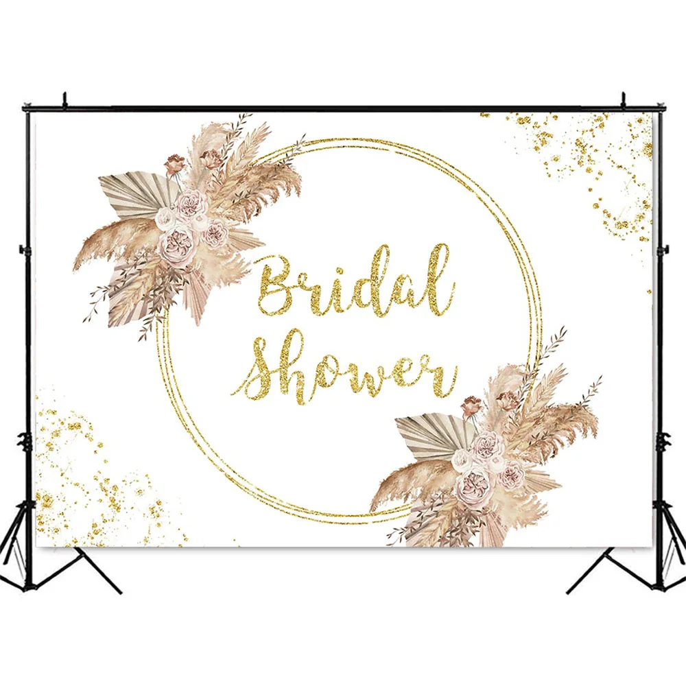 Brown Flower Bridal Shower Backdrop Gold Glitter Dots Background for Photo Studio Photocall Wedding Theme Party Decoration