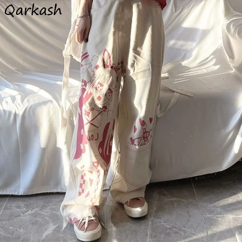 

Women Casual Pants Printed Kawaii Japanese Style Baggy Soft Mopping Lovely Girls Teenagers Females Trousers Boyfriend All-match