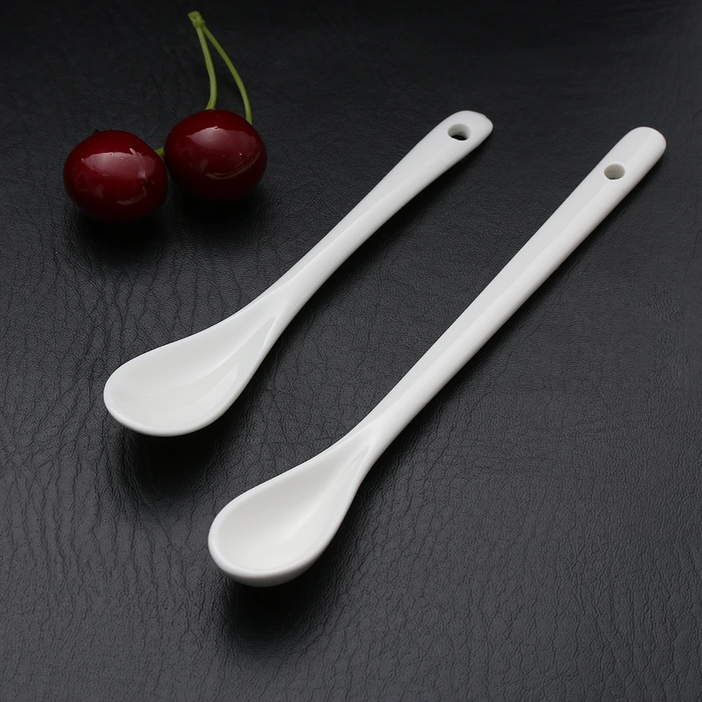 1Pc S/L Porcelain Coffee Pure White Spoons Mini Kitchen Ceramic Tea Sugar Dessert Ice Cream Spoon Bone Ceramic Flatware dropship