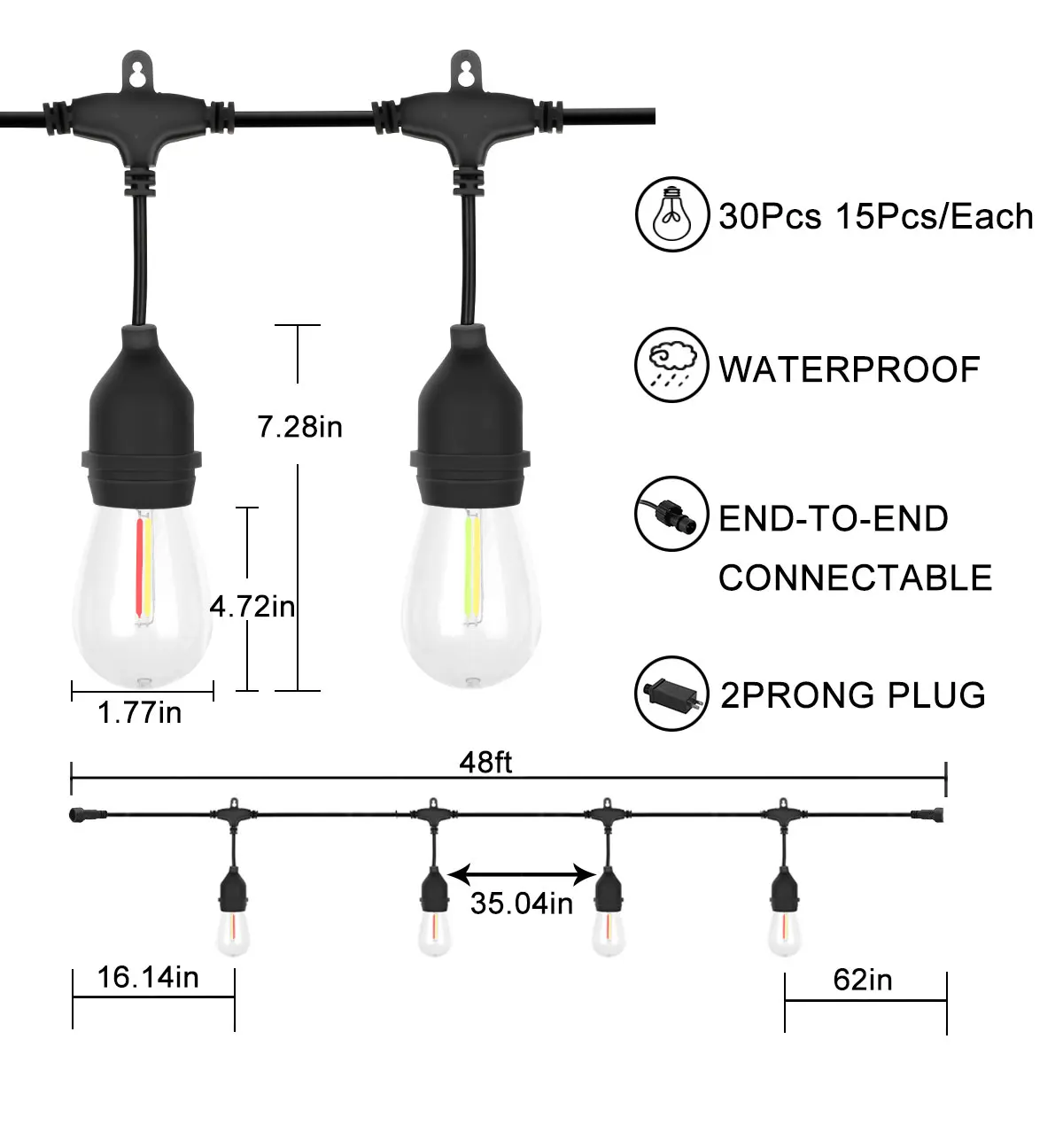 

Уличная светодиодная гирлянда в стиле ретро, 15m1, 5/6 лампочек, S14, рождественское уличное освещение для двора, сада, праздника, свадьбы, IP65, коммерческого класса