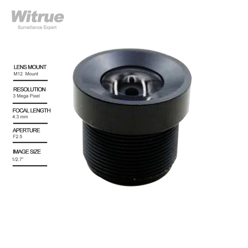 

Witrue 3MP 4.3mm Lens 1/2.7" IR Micro-Distortion F2.5 M12 lens for Gopro for SJCAM SJ7 Camera cctv lens with IR filter 650nm