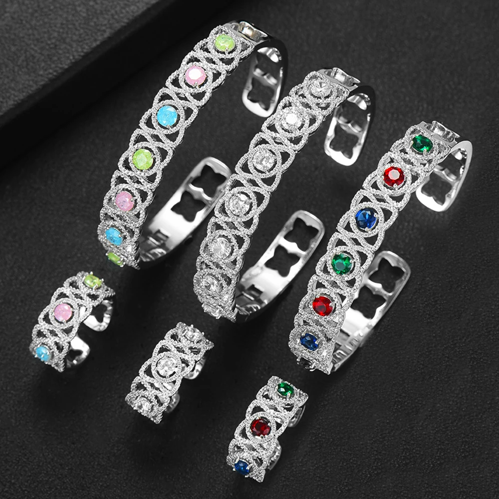 GODKI New Charms 2pcs Bangle Ring Set For Women Full Micro Cubic Zircon Pave Party Wedding Saudi Arabic Dubai Jewelry Sets