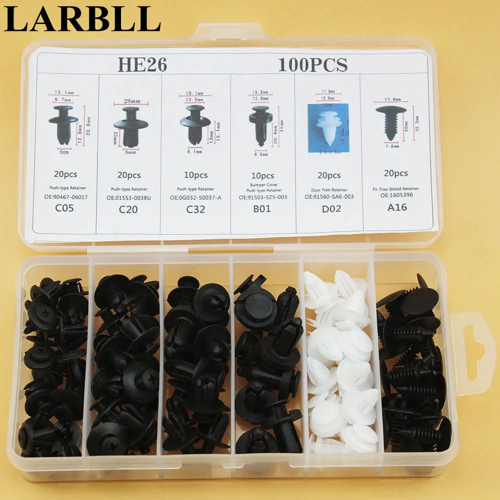 

100PCS 6 Models Car Auto Plastic Door Fender Repair Rivets Screw Clips Fastener for Ford Toyota Mazda Honda All car model