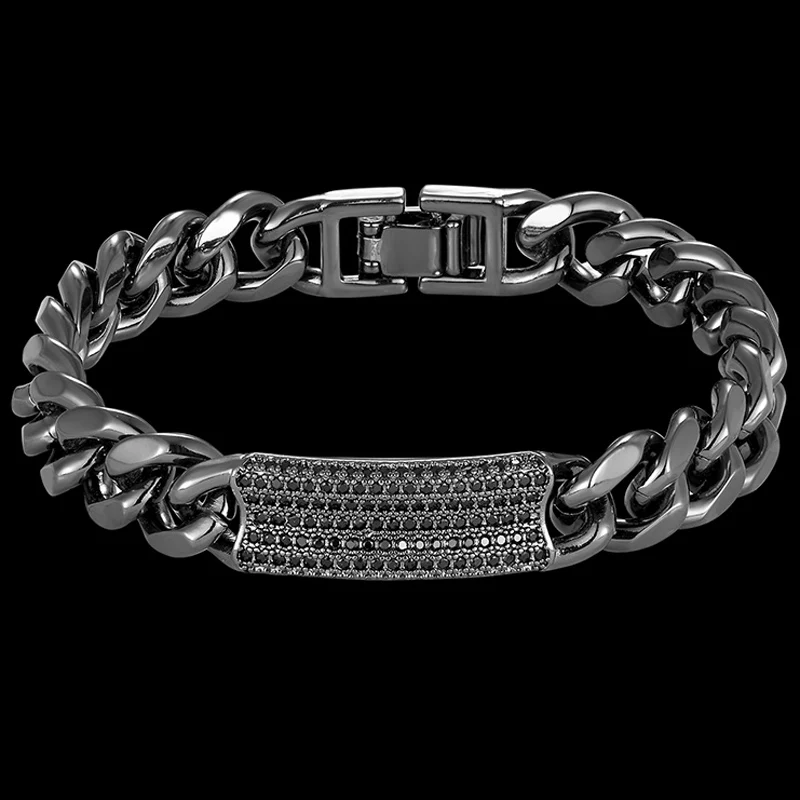 

zlxgirl jewelry perfect black mirco paved men's copper bracelet for wedding jewelry brand cubic zircon statement punk bangles