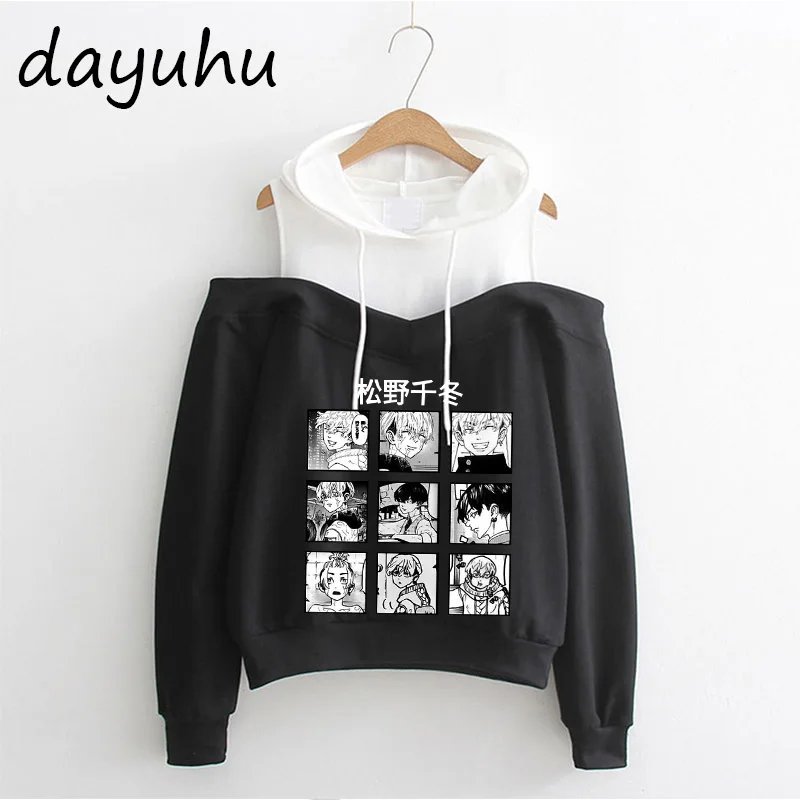 Manga Japanese Anime Tokyo Revengers Hoodies Men Harajuku Cartoon Tokyo Revengers Graphic Sweatshirt off shoulder Streetwear 90s