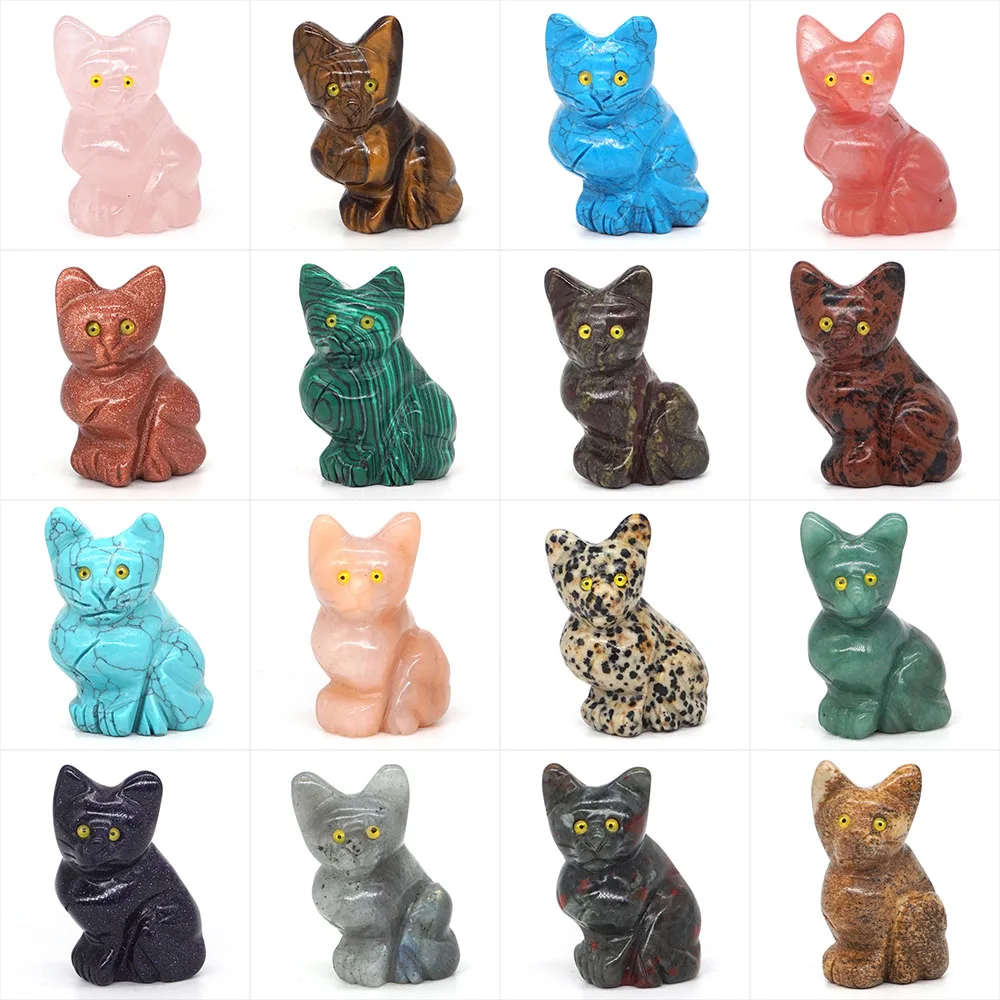 

2" Cat Statue Natural Gemstone Crystal Hand Carved Reiki Healing Quartz Animal Figurine Ornaments Crafts Home Decoration Gift