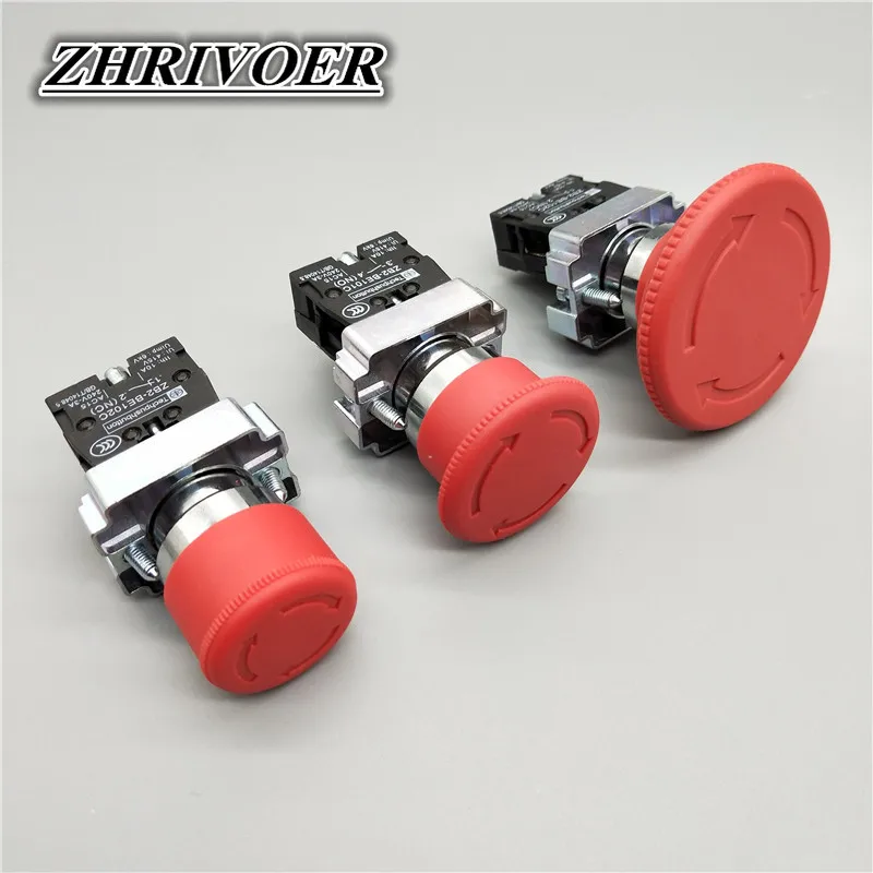 30mm 40mm 60mm XB2-BS542 NC N/C Red Mushroom Emergency Stop Push Button Switch 600V 10A