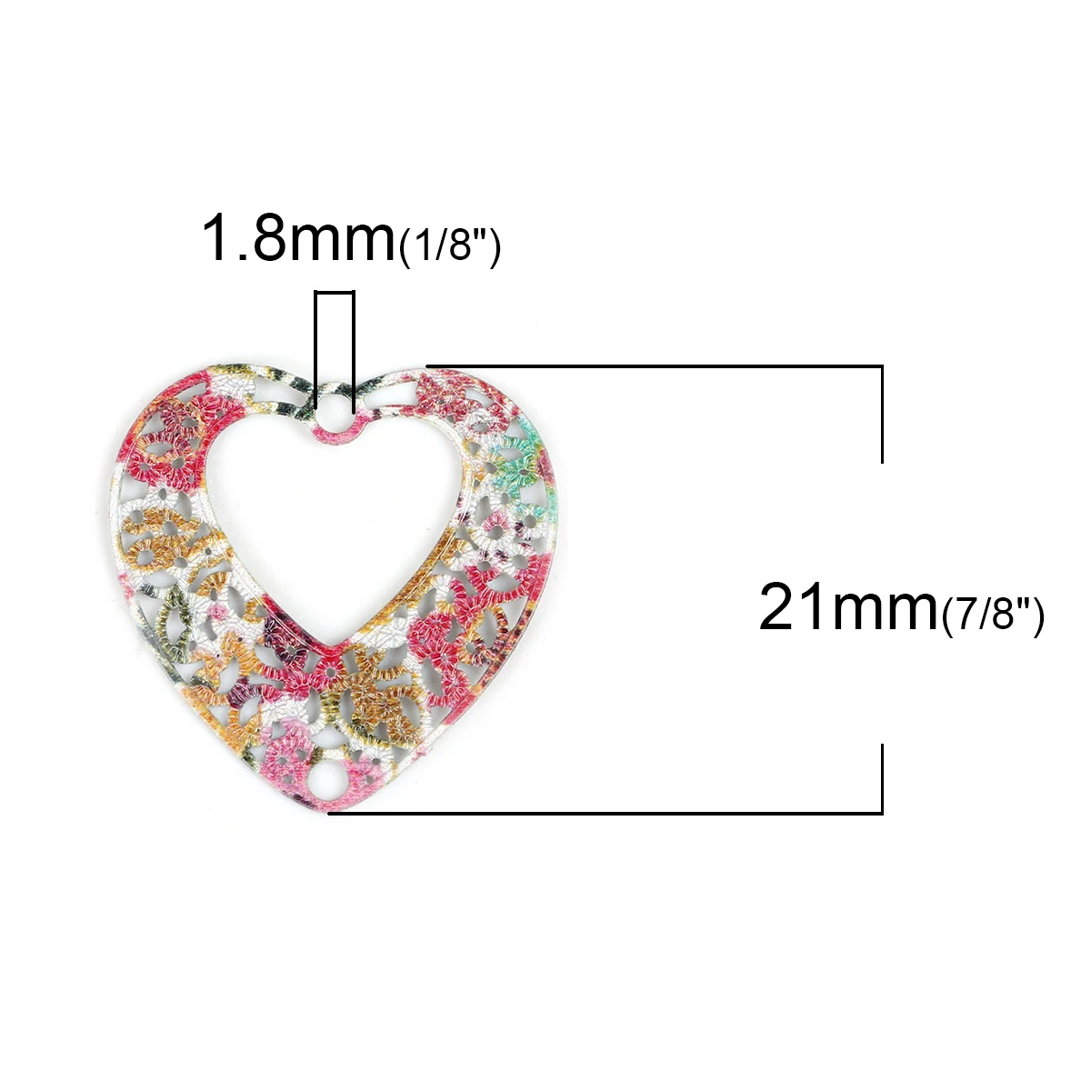 Iron Based Alloy Enamel Painting Connectors Heart Green Multicolor Filigree 21mm( 7/8