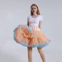 55cm Lolita Candy Colored Cloud Puffy Tutu Skirt Elastic Waist Fancy Rainbow Tulle Underskirt Boneless Bubble Petticoat Fluffy