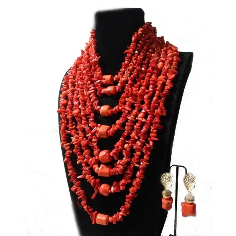 4uJewelry Original Coral Beads Jewelry Set Orange Layers African Jewellery Necklace Bracelet Earrings Set 2024