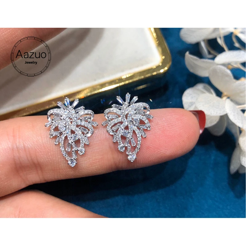 

Aazuo Real 18K White Gold Real Diamonds 0.90ct Full Diamonds Luxury Fireworks Stud Earrings Gifted for Women Wedding Party Au750