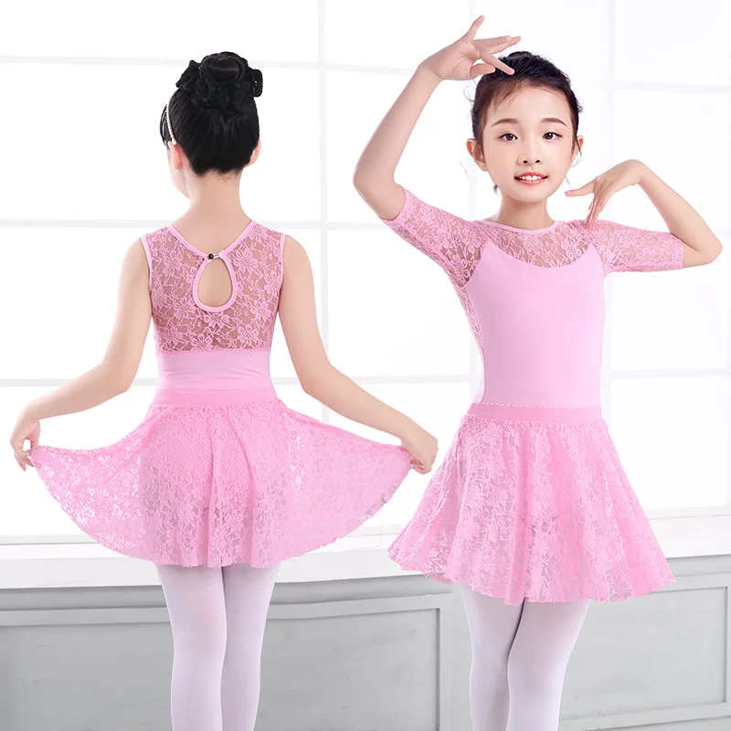 Girls Ballet Dress Gymnastic Leotards Lace Skirted Dancewear Leotards Long Sleeve Kids Toddler Gymnastic Swimsuit For Dancing