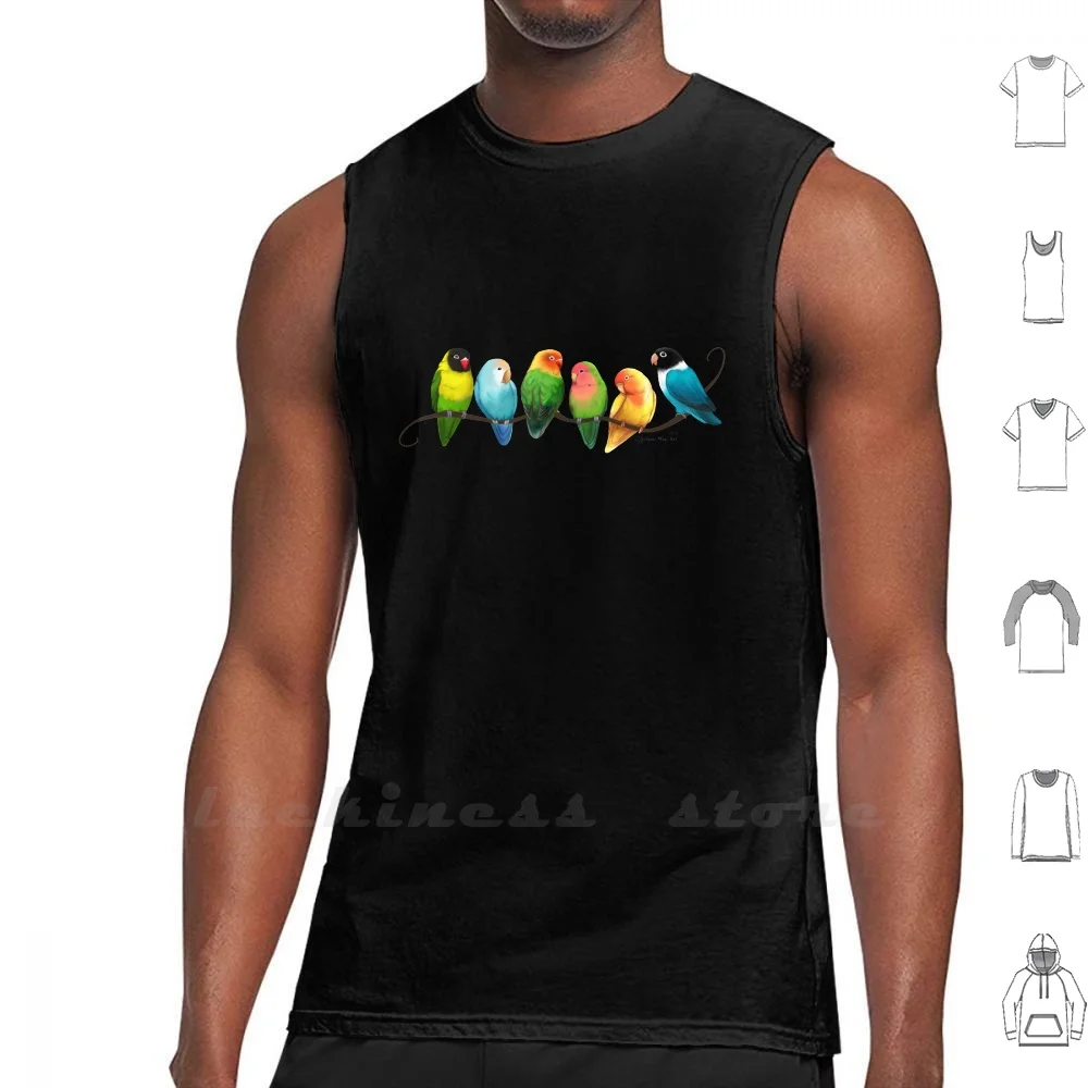 Colorful Lovebirds Vest Tank Top Cotton Sleeveless Lovebirds Black Masked Rosy Peach Faced Lutino Blue Parrots Pretty Birds