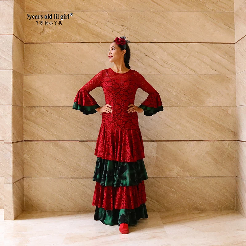 Women Lady Performance Skirt Flamenco Dance Costume Flamenco Spain Dresses GG01