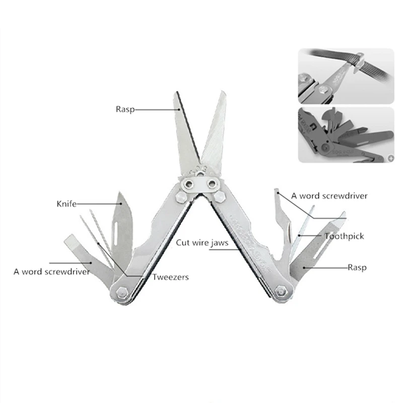 Outdoor Combination Multifunctional Gadget Mini Pliers Stainless Steel Field Sports Survival Portable fFolding Tool EDC Silver