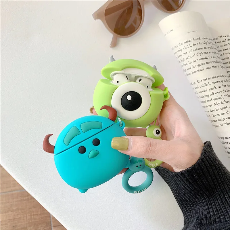 Disney cartoon suulley mike casos de silicone para airpods 1 2 proteção bluetooth sem fio fone de ouvido capa de carregamento para airpods pro